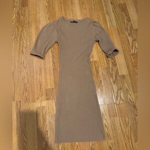 Zara Tan Ribbed Dress bodycon dress